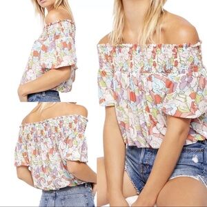 Free People Technicolor Bubble Floral Off-Shoulder Blouse Size XS